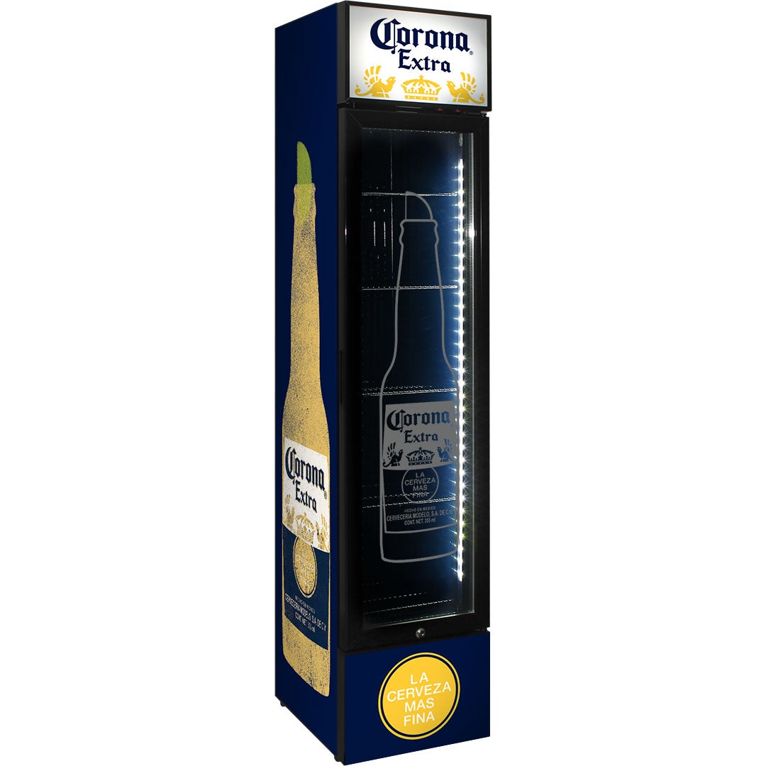 Corona Branded Skinny Upright Bar Fridge