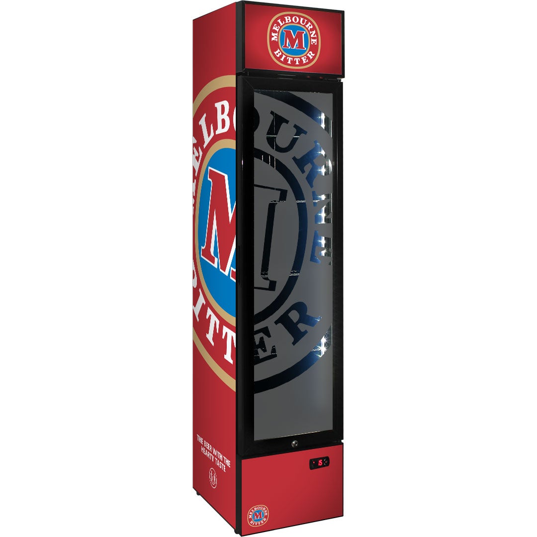 Melbourne Bitter Branded Skinny Upright Bar Fridge