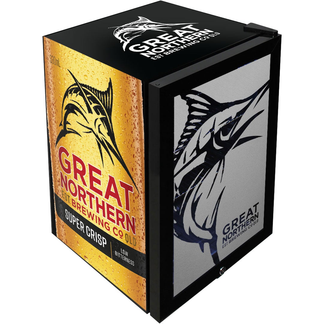 Great Northern Super Crisp Branded Glass Door Bar Fridge With Cool Frosted Door Logo