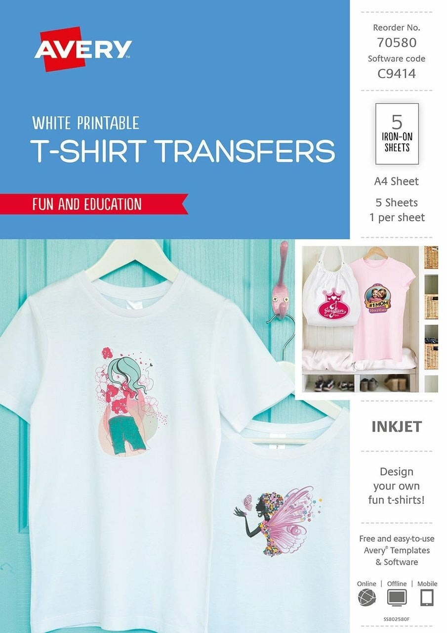 Avery T-Shirt Transfer White Pk5 (70580)