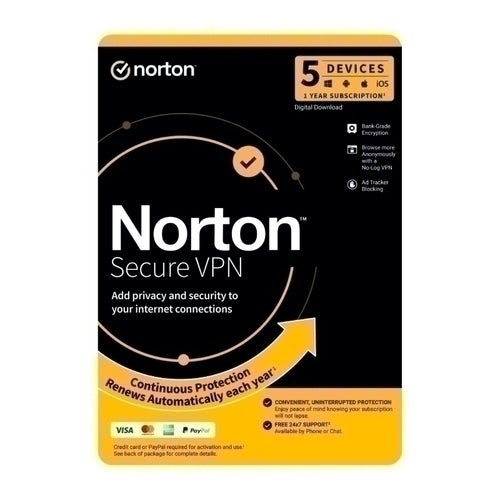Norton Secure VPN - 1 User 5 Devices 1 Year Sub (21432806)