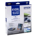 Epson 410XL Inks and Paper Value Pack - Contains 5 x 410XL Ink Cartridges: Black, Photo Black, Cyan, Magenta, Yellow plus 4&#34; x 6&#34; Photo Paper Glossy - 20 Sheets (C13T339796) EPSON XP 530,EPSON XP 630,EPSON XP 540,EPSON XP 640,EPSON XP 900
