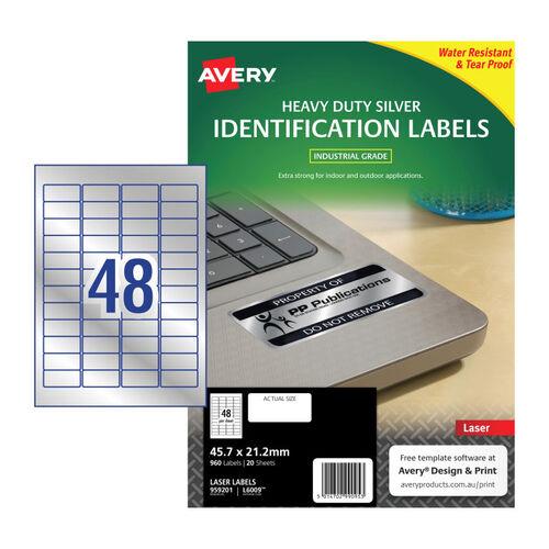 Avery Laser Label Heavy Duty Silver L6009 45.7x21.2mm - 48Up Pack 20 (959201)