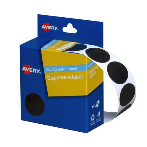 Avery Dispenser Dot Sticker Black 24mm - 500 Labels per Roll (937250)