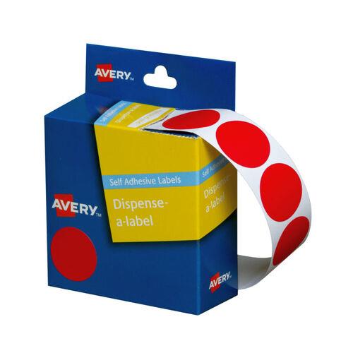 Avery Dispenser Dot Sticker Red 24mm - 500 Labels per Roll (937243)
