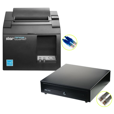 Star TSP143 Ethernet Thermal Receipt Printer and NEXA CB910/VPOS EC410 BLK CASH DRAWER for Retail