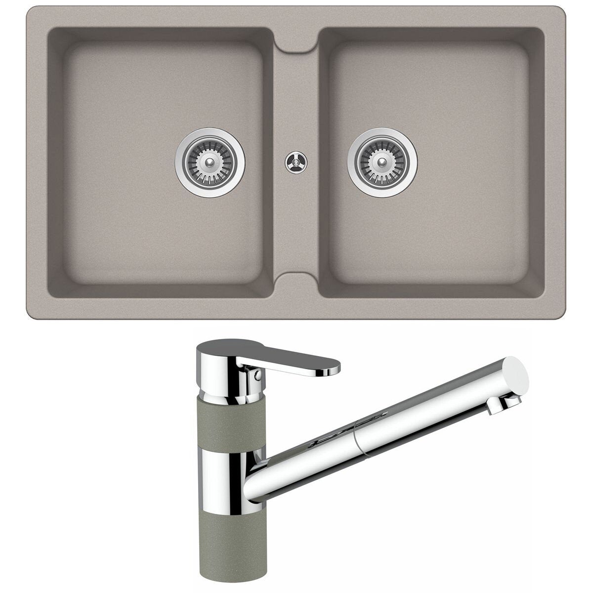 Abey Schock Typos Double Sink & Armando Vicario ISA Kitchen Mixer - Concrete TN200T2C