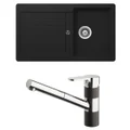Abey Schock Typos Single Bowl Sink and Armando Vicario ISA Pull Out Kitchen Mixer Tap - Onyx TD100T2B