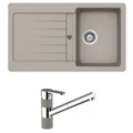 Abey Schock Typos Single Bowl Sink and Armando Vicario ISA Pull Out Kitchen Mixer Tap - Concrete Finish TD100T2C