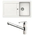 Abey Schock Typos Single Bowl Sink and Armando Vicario ISA Pull Out Kitchen Mixer Tap - White TD100T2W