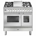 ILVE Professional Plus Series 90cm Dual Fuel Four Burner Teppanyaki Double Oven with Milano Knobs PD09FDWE3SS