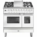 ILVE Professional Plus Series 90cm Dual Fuel Four Burner Teppanyaki Double Oven with Milano Knobs PD09FDWE3WH