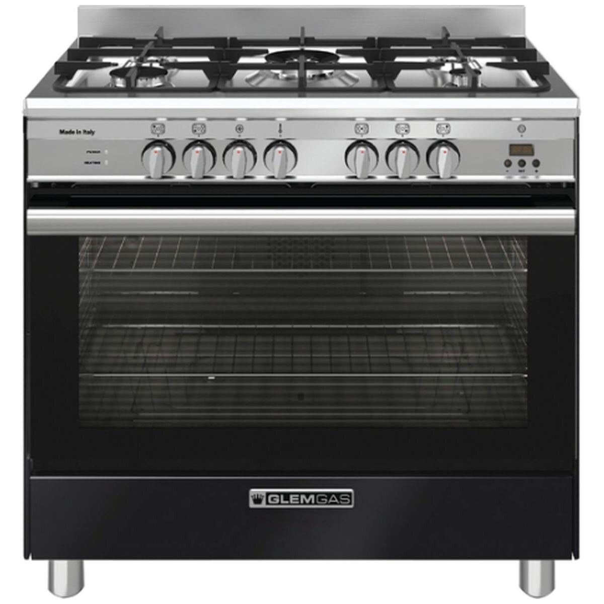 GlemGas 90cm Matte Black Natural Gas Freestanding Oven with Electric Grill GA965GGMB