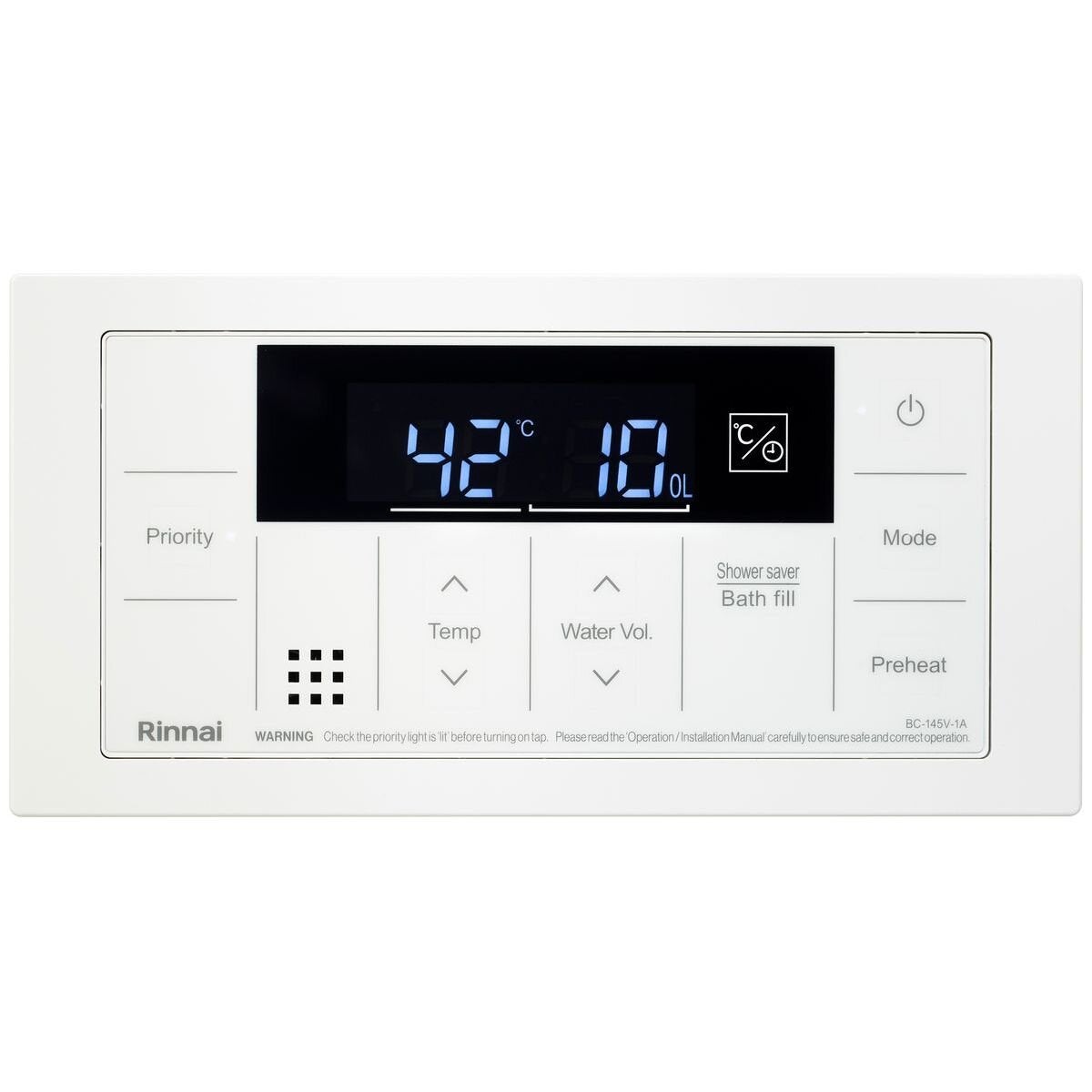 Rinnai Deluxe White Bathroom Hot Water Controller BC145