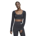 adidas Womens Studio Lounge Ribbed Long Sleeve Cropped Top Black L