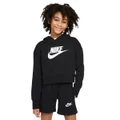 Nike Girls Sportswear Club HBR Crop Hoodie Black/White XS