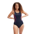 Speedo Womens Placement Muscleback One Piece Swimsuit Navy/Pink 8