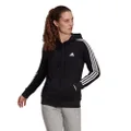 adidas Womens Essentials 3-Stripes Full Zip Fleece Hoodie Black XS