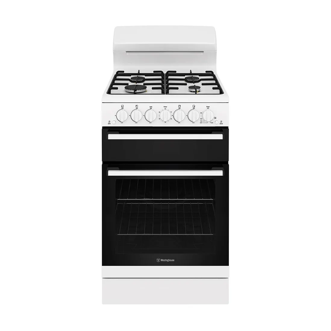 Westinghouse 54cm Freestanding Gas Cooker + Grill - White - WLG510WCH