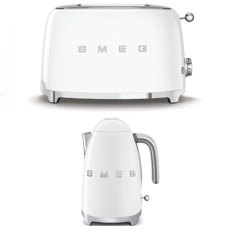 Smeg 50s Retro Style Kettle & 2-Slice Toaster Pack - White - SMEGRETROPKWH2SL