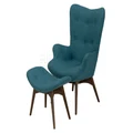 Premium Replica Grant Featherston Chair and Ottoman - Teal and Walnut