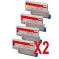 Genuine OKI 8 Pack C3100 Toner Cartridge Bundle (42804517-42804520)