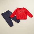 adidas Performance - Essentials Big Logo Sweatshirt & Jogger Pants Babies - Sweats (Top: Vivid Red & White; Bottoms: Shadow Navy & White) Essentials Big Logo Sweatshirt & Jogger Pants - Babies