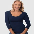B Free Intimate Apparel - Bamboo 3 4 Sleeve Top - Shirts & Polos (Pacific Blue) Bamboo 3-4 Sleeve Top