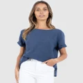 CAMIXA - Teena Linen T shirt Top - Short Sleeve T-Shirts (Blue) Teena Linen T-shirt Top