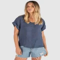 CAMIXA - Martina Linen V Neck T shirt - Short Sleeve T-Shirts (Blue) Martina Linen V-Neck T-shirt