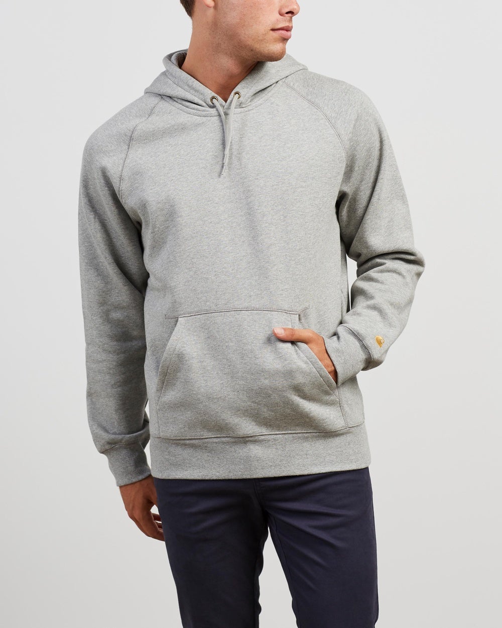 Carhartt WIP - Hooded Chase Sweatshirt - Hoodies (Grey Heather & Gold) Hooded Chase Sweatshirt