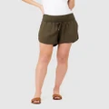 Ripe Maternity - Byron Shirred Linen Shorts - Shorts (OIive) Byron Shirred Linen Shorts