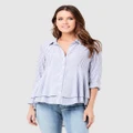 Ripe Maternity - Stripe Layered Peplum Shirt - Tops (Navy/White) Stripe Layered Peplum Shirt