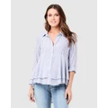 Ripe Maternity - Stripe Layered Peplum Shirt - Tops (Navy/White) Stripe Layered Peplum Shirt