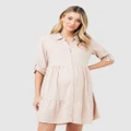Ripe Maternity - Adel Linen Button Through Dress - Printed Dresses (Peach Pink) Adel Linen Button Through Dress