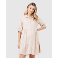 Ripe Maternity - Adel Linen Button Through Dress - Printed Dresses (Peach Pink) Adel Linen Button Through Dress