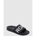 Roxy - Womens Slippy Slider Sandals - Flats (BLACK FG) Womens Slippy Slider Sandals