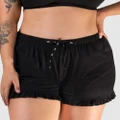 B Free Intimate Apparel - 100% Cotton Frill Shorts - Sleepwear (Black) 100% Cotton Frill Shorts