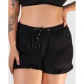 B Free Intimate Apparel - 100% Cotton Frill Shorts - Sleepwear (Black) 100% Cotton Frill Shorts