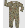 B Free Intimate Apparel - Baby Snap Button Sleepsuit with Booties 100% Organic Cotton Khaki Native Aussie Animals - Bodysuits (Khaki) Baby Snap Button Sleepsuit with Booties - 100% Organic Cotton - Khaki Native Aussie Animals