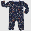 B Free Intimate Apparel - Baby Snap Button Sleepsuit with Booties 100% Organic Cotton Navy Native Aussie Animals - Bodysuits (Navy) Baby Snap Button Sleepsuit with Booties - 100% Organic Cotton - Navy Native Aussie Animals