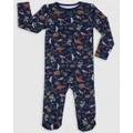B Free Intimate Apparel - Baby Snap Button Sleepsuit with Booties 100% Organic Cotton Navy Native Aussie Animals - Bodysuits (Navy) Baby Snap Button Sleepsuit with Booties - 100% Organic Cotton - Navy Native Aussie Animals