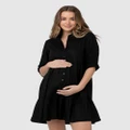 Ripe Maternity - Adel Linen Button Through Dress - Printed Dresses (Black) Adel Linen Button Through Dress