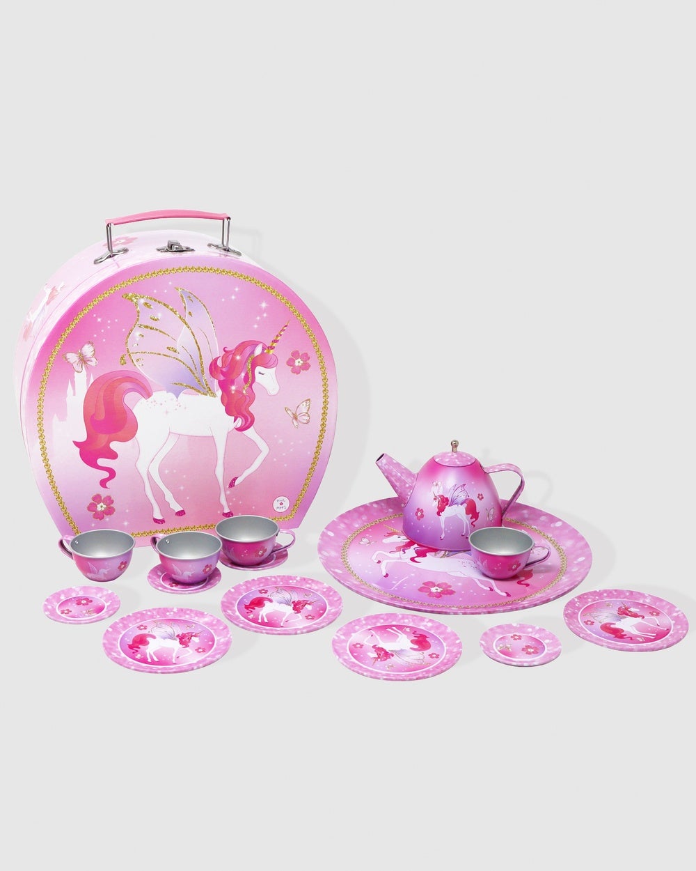 Pink Poppy - Unicorn Princess 15 Piece Tin Tea Set In Carry Case - Novelty Gifts (Pink) Unicorn Princess 15 Piece Tin Tea Set In Carry Case