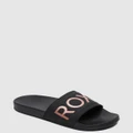 Roxy - Slippy Slider Sandals For Women - Flats (BLACK/GOLD) Slippy Slider Sandals For Women