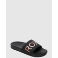 Roxy - Slippy Slider Sandals For Women - Flats (BLACK/GOLD) Slippy Slider Sandals For Women
