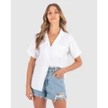 CAMIXA - REVERE Open Collar Short Sleeve Linen shirt - Casual shirts (White) REVERE Open Collar Short Sleeve Linen shirt