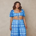 AERE - Tie Front Puff Sleeve Crop Top - Cropped tops (Raya Print) Tie Front Puff Sleeve Crop Top