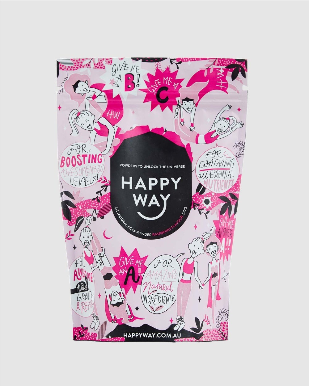 Happy Way - Raspberry BCAA Powder - Proteins (Pink) Raspberry BCAA Powder