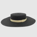 Jacaru - Jacaru 1879 Ladies Flat Wide Brim Black with natural trim - Hats (Black) Jacaru 1879 Ladies Flat Wide Brim Black with natural trim